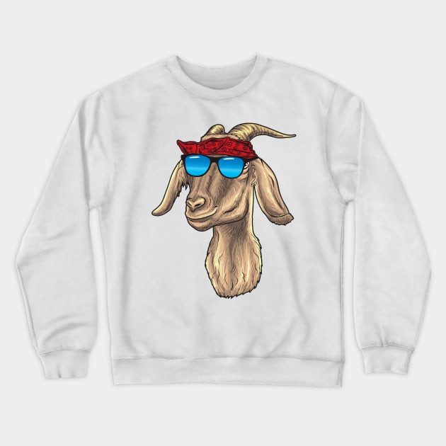 Goat with Sunglasses and Bandana Crewneck Sweatshirt by Nowhereman78